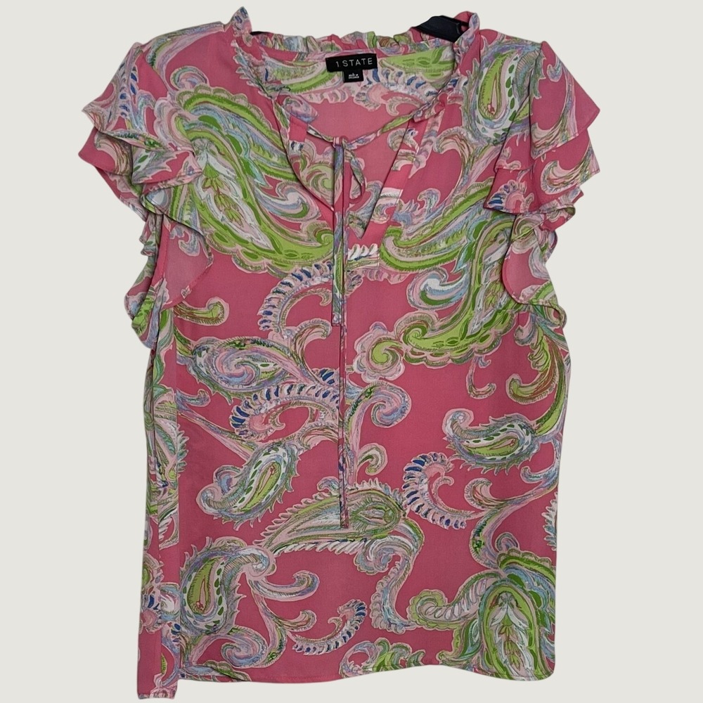 1.State Pink Paisley Flutter Sleeve Blouse
